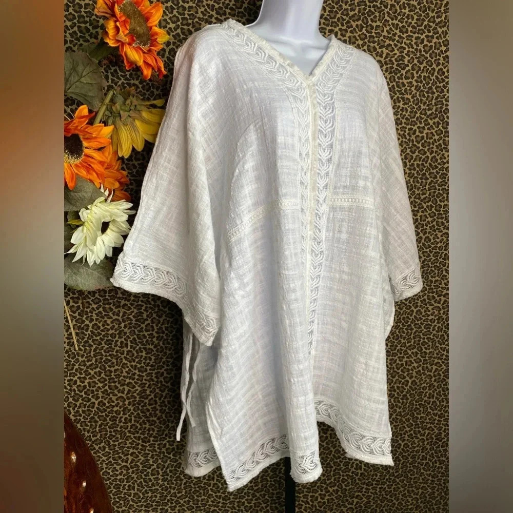 🌴3/$30🌴DOE & RAE White Oversized Embroidered Cotton Swimsuit Cover-Up NWT - Picture 3 of 12